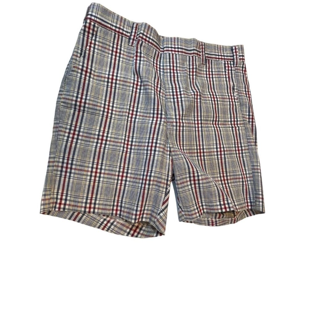 N.I.C Mens Plaid Chino Shorts High Rise Flat Front Pockets Multicolor Size 38